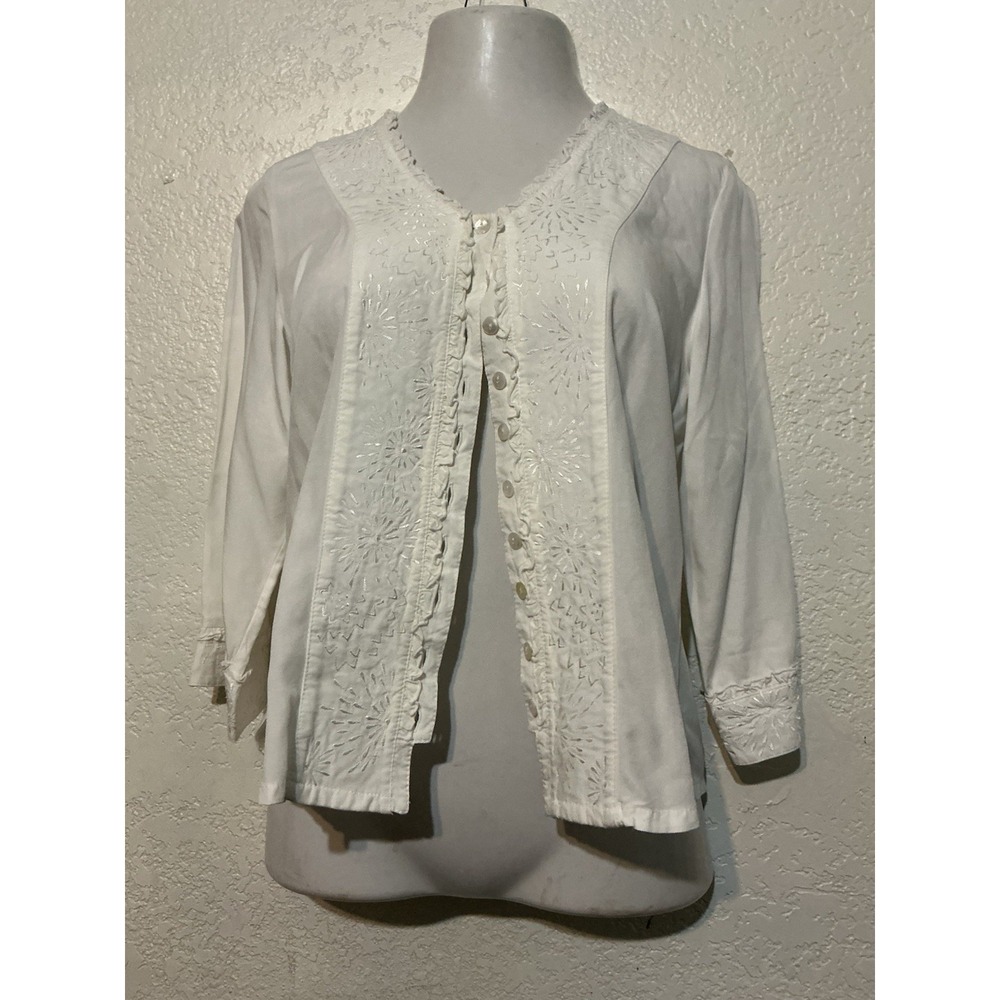 Nomadic Traders Blouse Women's Medium White Button Down
